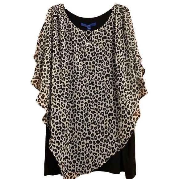 Apt. 9 Leopard Cheetah Print Open Shoulder Overlay Blouse Size XXL NEW - Picture 1 of 9